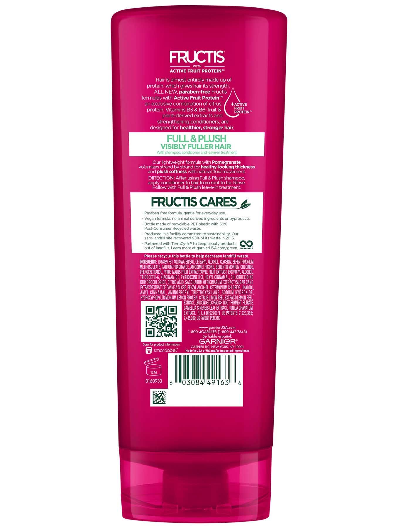 Garnier Fructis Full & Plush Conditioner Back Of Bottle